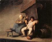 Adriaen van ostade A Peasant Couple in an  interior oil